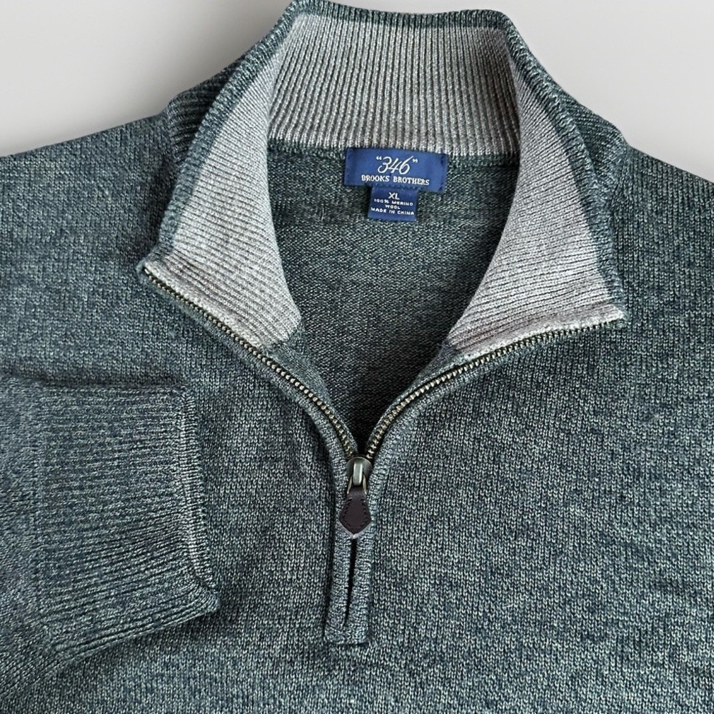Brooks Brothers 1/4 Zip Sweater Mens XL Olive Green 100% Merino Wool Pullover